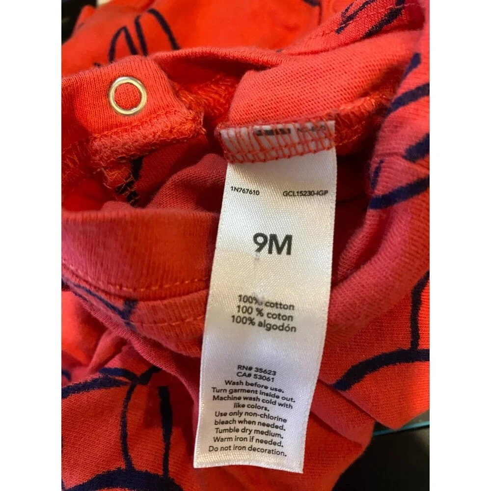 Baby 9 Month Romper Carter's Sleeveless Red Cotton Lobster Bodysuit